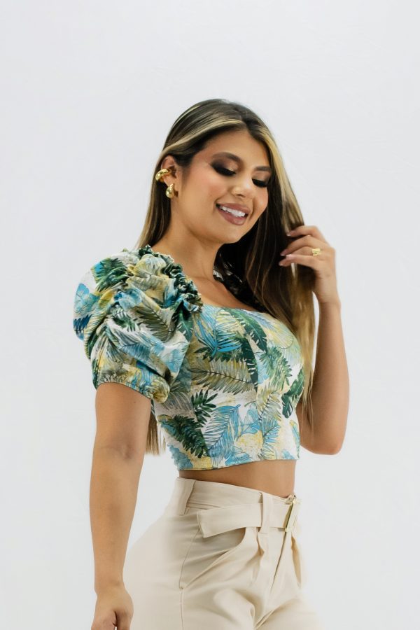 BLUSA MANGA GLOBO ESTAMPADA